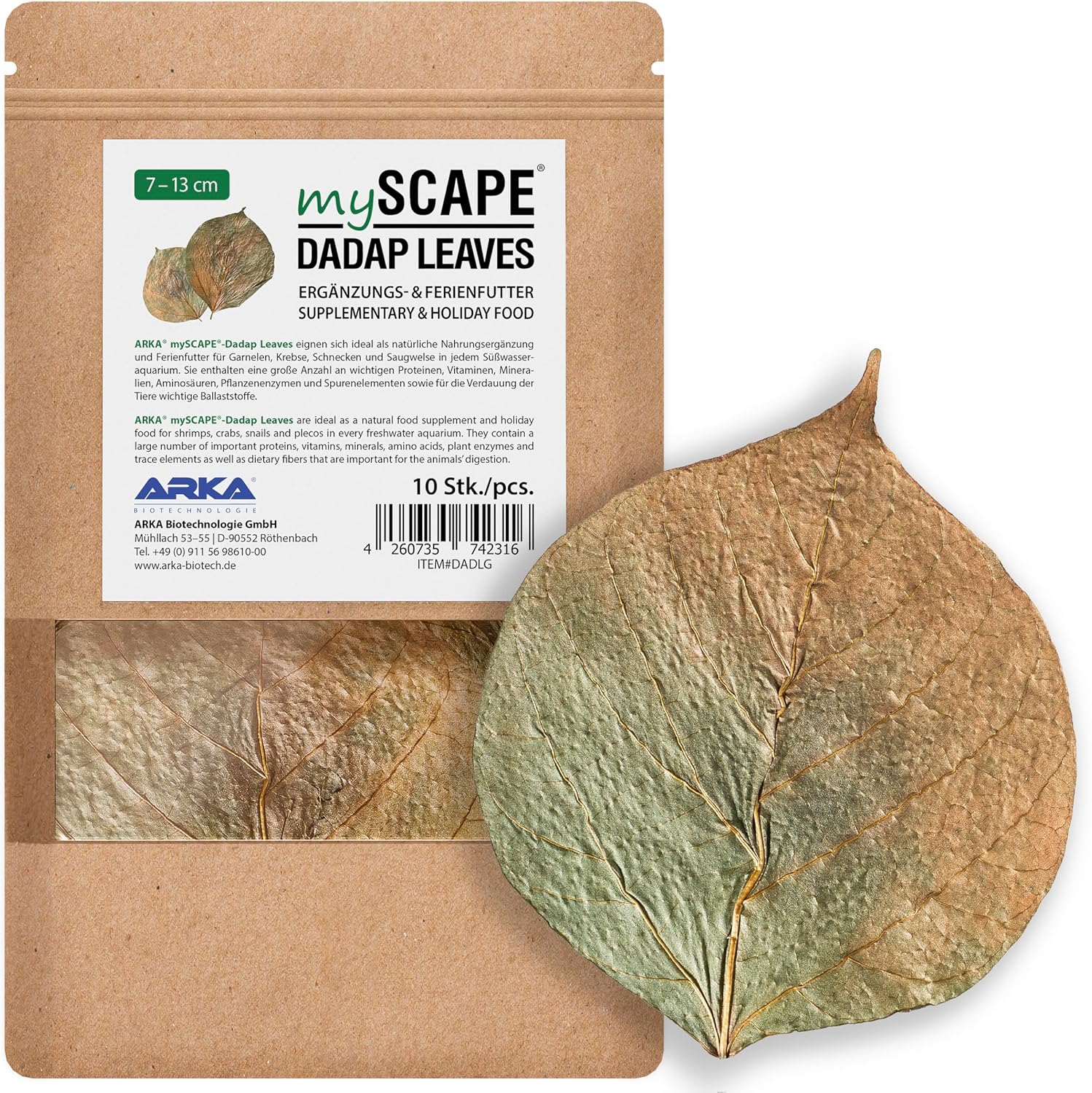 ARKA mySCAPE-DADAP Leaves - 7-13cm / 10 pièces - Nourriture Naturelle de Vacances pour crevettes, escargots & silures suceurs, favorise la santé dans Les Aquariums d'eau Douce - Dadap Leaves 10 g (Lot de 1)
