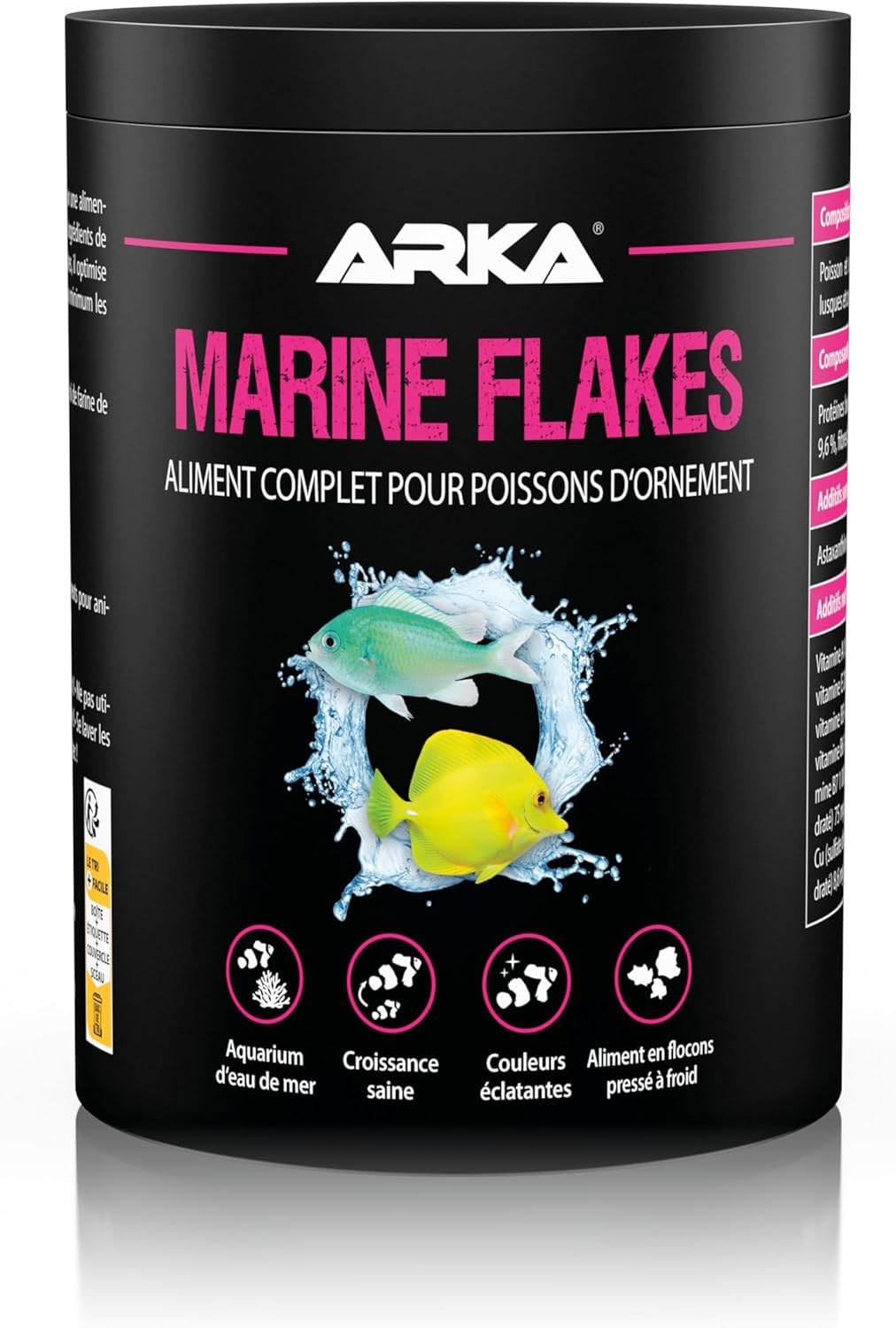 Nourriture en Flocons Poissons Marins – ARKA Marine Flakes 1000ML / 80 g – Aliment pressé à Froid pour vitalité, Croissance & Couleurs intenses – sans spiruline ni farines Bon marché 100 g (Lot de 1)
