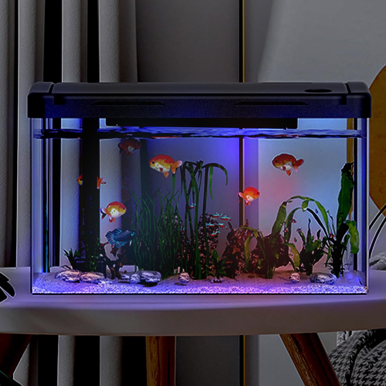Crevyteg 12L Aquarium avec Filtre et Lumière, Alimentation en Oxygène Lumière LED, Mini Aquarium Décoration de Table pour la Maison, Le Bureau, Le Salon Deuxième génération 350