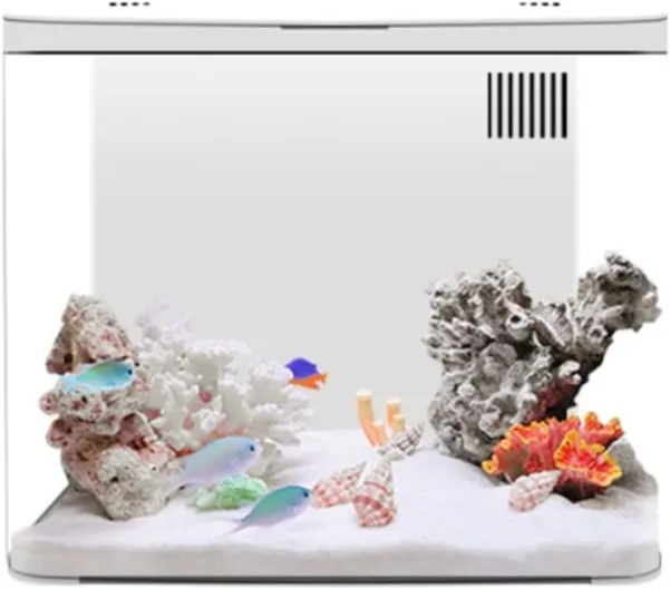 Petit aquarium avec éclairage LED et système de filtration multicouche, aquarium en acrylique conçu pour une utilisation de bureau et petits animaux aquatiques (blanc)