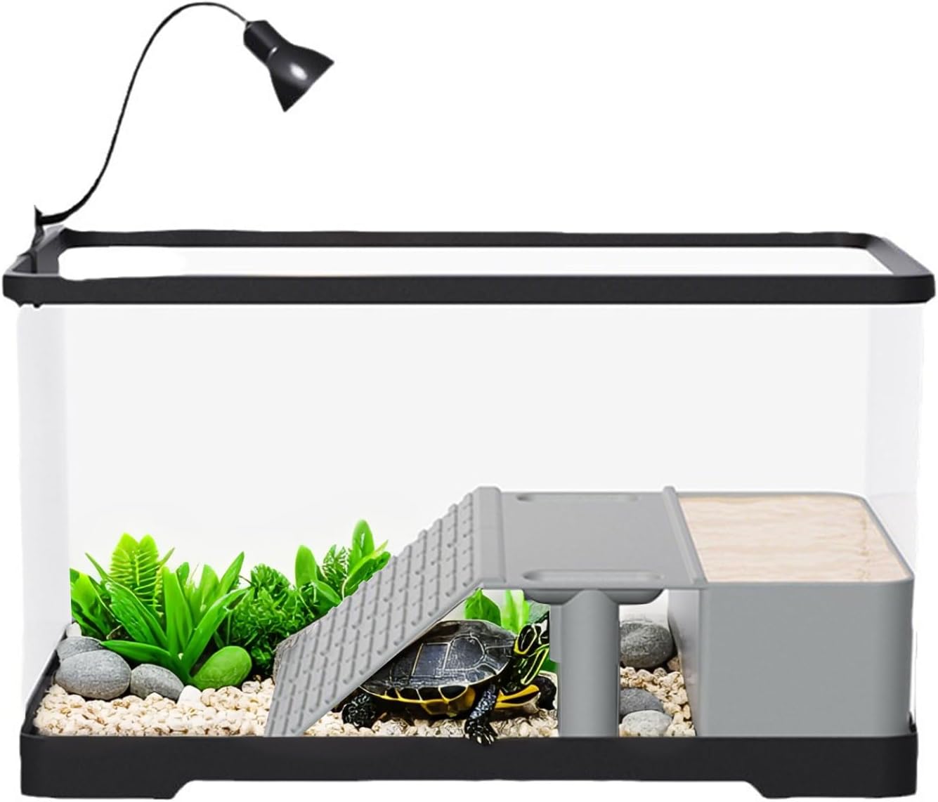 Aquarium pour tortues - Kit complet avec éclairage LED - Bassin pour tortues en acrylique avec plate-forme solaire, rampe - Terrarium pour le bureau, la maison - 40 x 22 x 23 cm