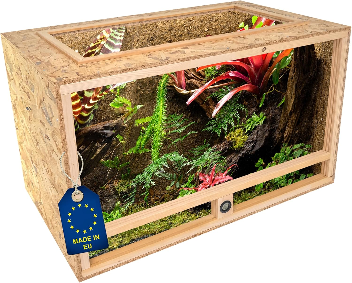 ITA Terrarium pour Tortues 120x60x60 cm avec Toit Ouvert & hygromètre intégré - Terrarium en Bois OSB-3 - pour Tortues et Autres Animaux - Produit UE