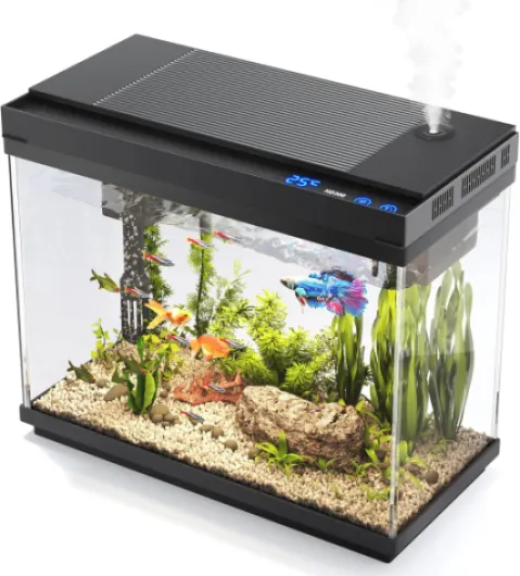 Aquarium, Aquarium Complet 9L avec Humidificateur Intelligent, Filtre 3 en 1, Affichage de la Température, Verre UHD, éclairage 7 Couleurs 9L noir