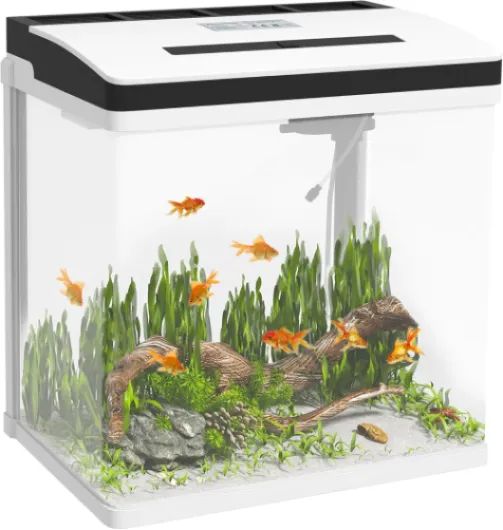 Aquarium en Verre avec Filtre, Couvercle et lumière LED pour Poissons, capacité 28L, 38 x 26 x 39,5 cm, Blanc