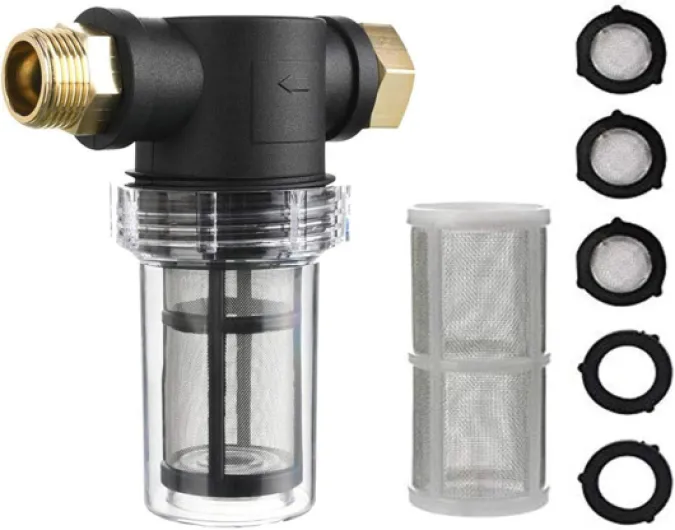 Filtre pour tuyau d'arrosage, pré-filtre pour pompes de jardin et installations d'eau domestiques, 3/4", filtre à eau à sédiments descendants, pré-filtre pour arrosage de jardin, bassin de jardin,