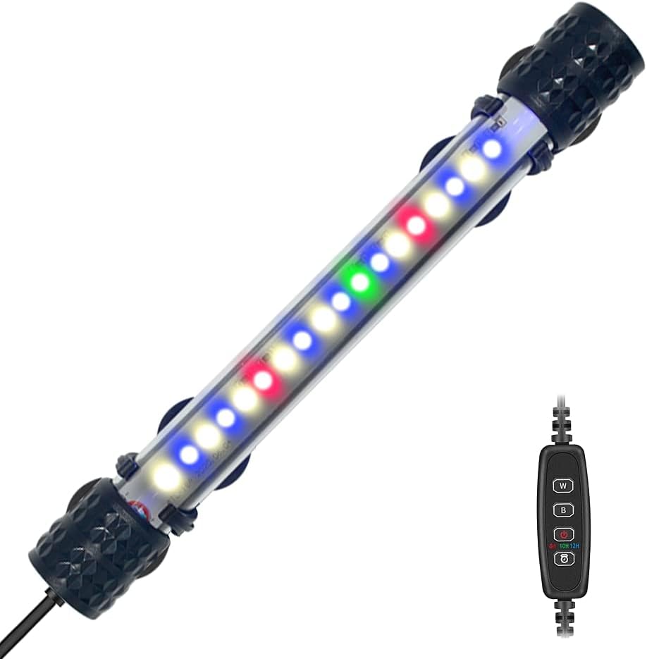 VARMHUS Submersible LED Aquarium Lumière,Lampe Aquarium mit Timer&Dimmfunktion,3 Lichtmodi dimmbare und 4-Farben-LED,10 Helligkeitsniveaus optional und 3 Stufen zeitgesteuerter Loop 18LEDS-18cm 18cm&Timing-Dimmen