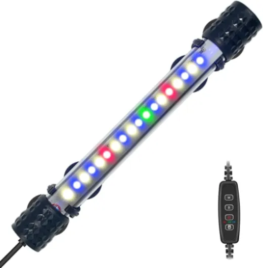 VARMHUS Submersible LED Aquarium Lumière,Lampe Aquarium mit Timer&Dimmfunktion,3 Lichtmodi dimmbare und 4-Farben-LED,10 Helligkeitsniveaus optional und 3 Stufen zeitgesteuerter Loop 18LEDS-18cm 18cm&Timing-Dimmen