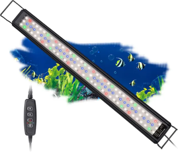 Éclairage Aquarium, Rampe LED d’Aquarium Spectre Complet avec Contrôleur, 10 Niveaux de Luminosité Réglables, Minuterie réglable 6/10/12 Heures - Acrylonitrile butadiène styrène 75-100cm, 19W
