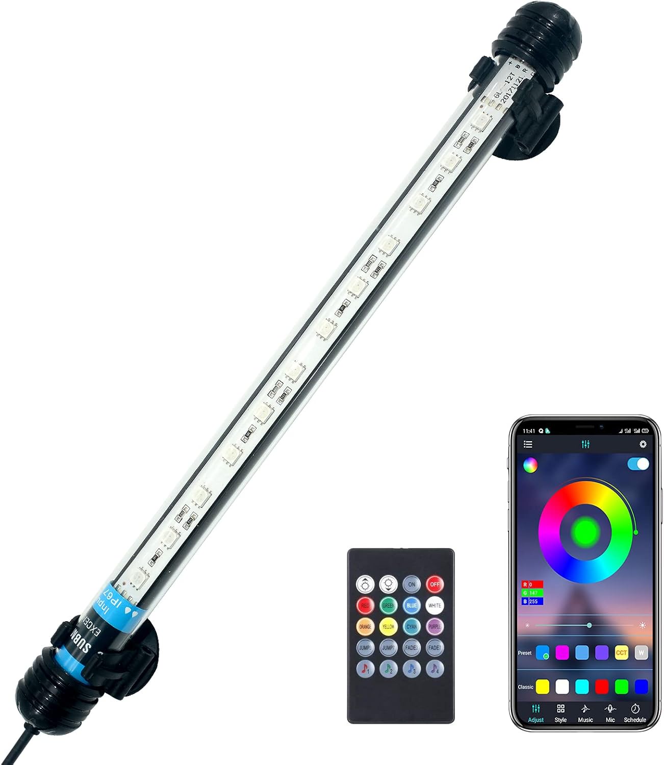 VARMHUS LED Aquarium Lumière Submersible,Lampe Aquarium de poisson avec télécommande et contrôle de APP,bricolage complet Spectrum en option Couleur et gradation intelligents Timing RGB-28cm