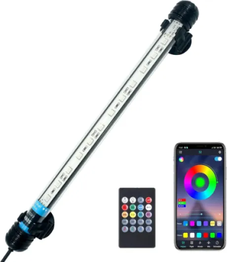 VARMHUS LED Aquarium Lumière Submersible,Lampe Aquarium de poisson avec télécommande et contrôle de APP,bricolage complet Spectrum en option Couleur et gradation intelligents Timing RGB-28cm