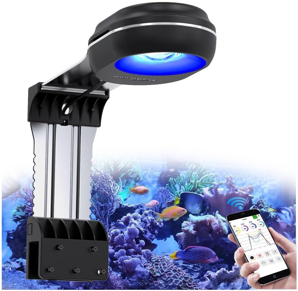 PopBloom RL60 WiFi Rampe LED Aquarium Eau de Mer 60W, APP Programme lampe aquarium eau de mer à Spectre Complet pour Aquarium de Corail recifal, L'APP supporte le français (RL60 WiFi (Noir))