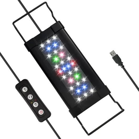 Éclairage Aquarium, USB Rampe LED 10W Full Spectrum Fish Tank Lighting, Supports Extensibles, Ajustable pour Plantes d'Aquarium, Contrôleur Externe, Minuterie réglable 10W(30-45CM)