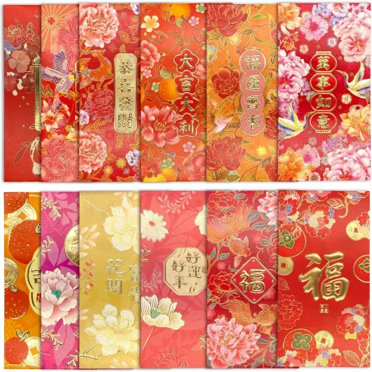 Lot de 12 enveloppes rouges pour le Nouvel An chinois - Grandes enveloppes porte-bonheur Hong Bao - Pour le Nouvel An lunaire, le festival du printemps, un mariage, un anniversaire, etc - - 9