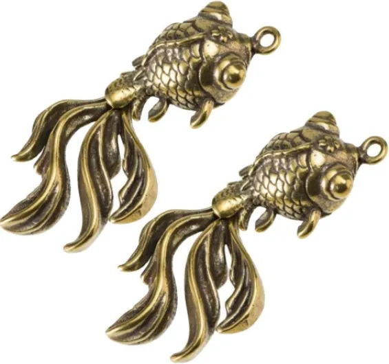 Figurine De Poisson Rouge En Laiton 2pcs Chinois Feng Shui Poisson Statue Fortune Poisson Charme De Pêche En Métal