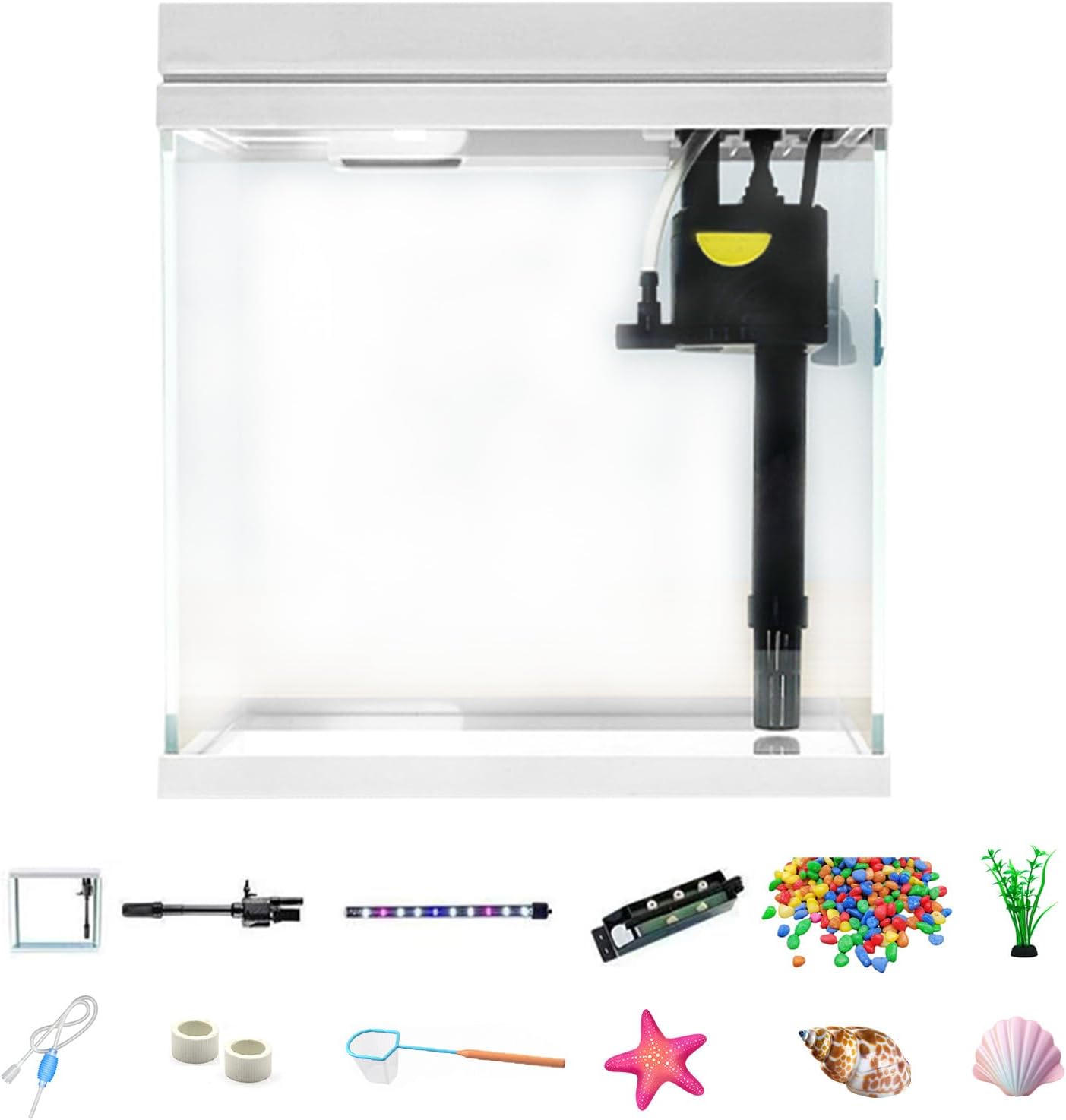 Aquarium Complet, 30 * 20 * 30 cm Mini Boîte Écologique 15L avec Tube LED Tricolore Pompe à Eau Silencieuse Système de Filtration Et Circulation d'eau Kit de Démarrage pour Aquarium pour Décoration