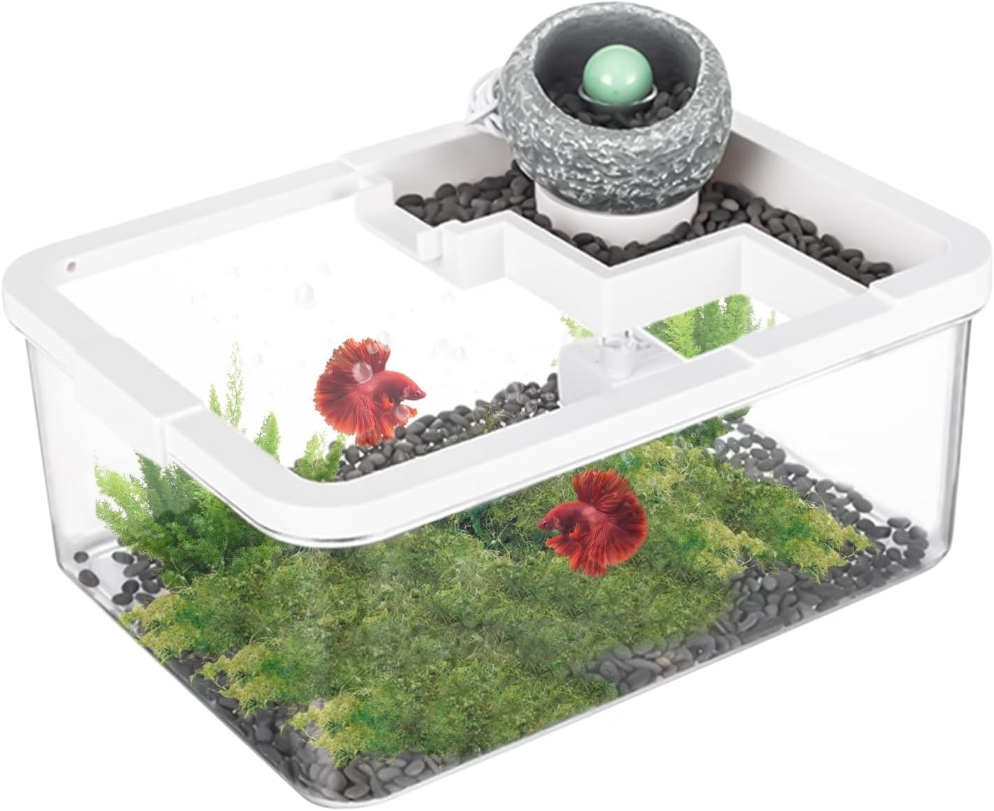 Petit Aquarium à Poissons - Décoration De Table Basse avec Aquarium - Système Hydroponique avec Pompe USB pour Poissons Combattants, Crevettes et Méduses Blanc