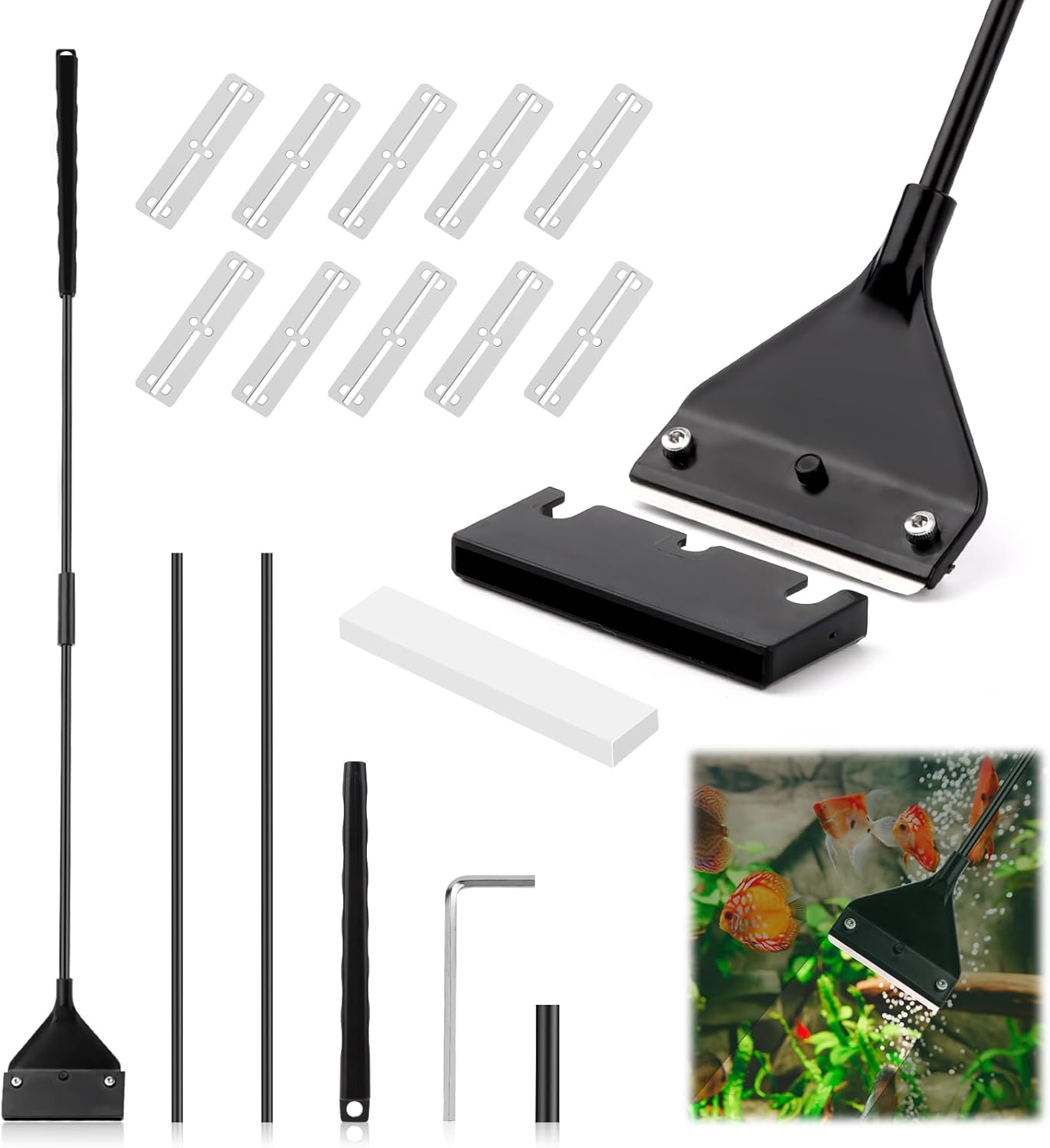 Algues Grattoir, Nettoyeur de Grattoir Algues, Nettoyeur D'algues D'aquarium, Algues Grattoir pour Aquarium, pour Nettoyage des Vitres et Aquariums (62 cm)