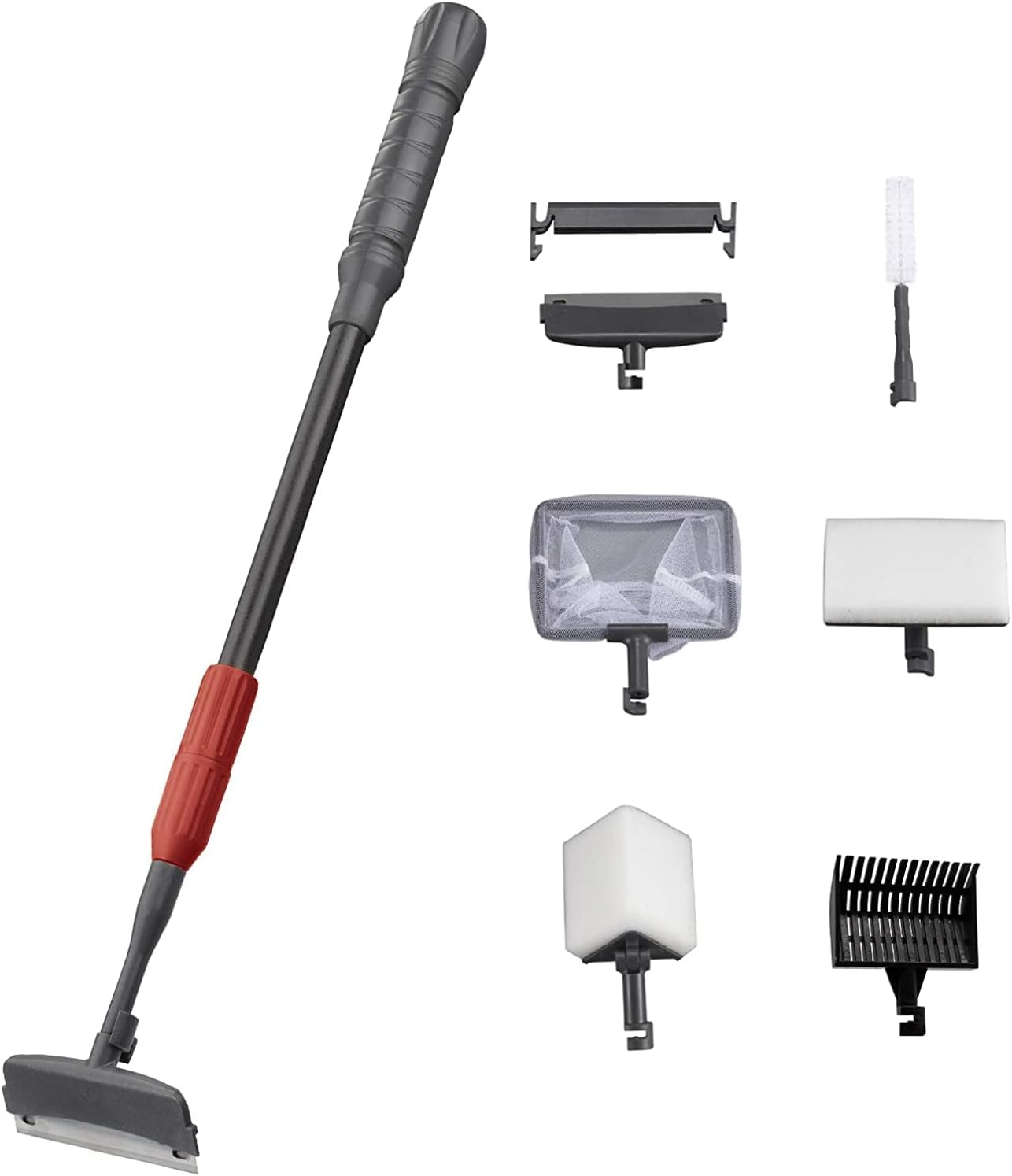 Outil de nettoyage d'aquarium Kit de nettoyage d'aquarium 6 en 1 avec filet de pêche, grattoir à algues, balai à gravier, brosse à tuyau, éponge de nettoyage