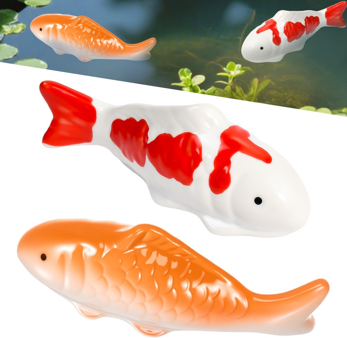 2 Pièces Figurine Carpe Koï, Petits Poissons Décoratifs en Céramique, Décoration Poisson Céramique, Carpe Koï Deco pour Étang, Jardin, Aquarium