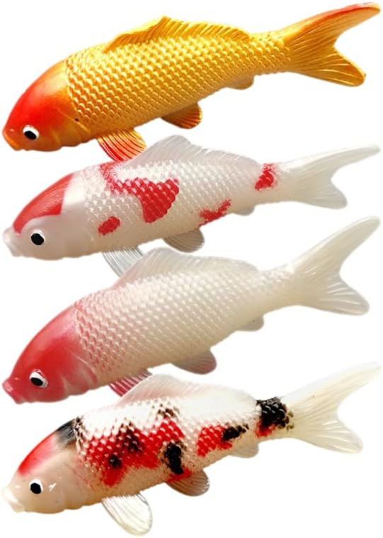 Homoyoyo Lot de 4 carpes koï artificielles et poissons rouges - Poissons réalistes en plastique pour étang et aquarium - Idéal comme décoration de paysage et accessoire de photographie