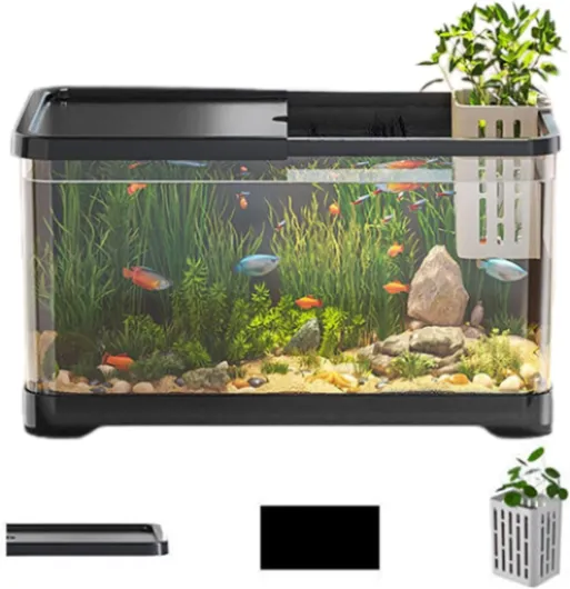 Kit de Démarrage d'Aquarium Polyvalent - Pour Poissons Rouges, Méduses, Guppy - Petit Ensemble Décoratif d'Eau Salée Avec Panier Black