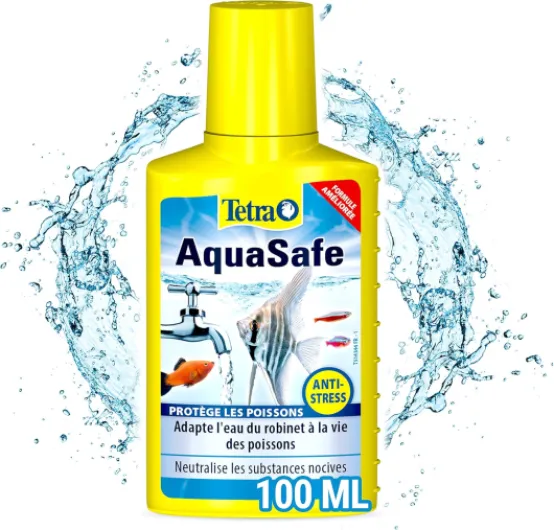 AquaSafe - Conditionneur d'Eau Naturel pour Poissons tropicaux -Agit en 5 mn - Eau Douce et Eau de Mer - Anti-Chlore - 100 ml