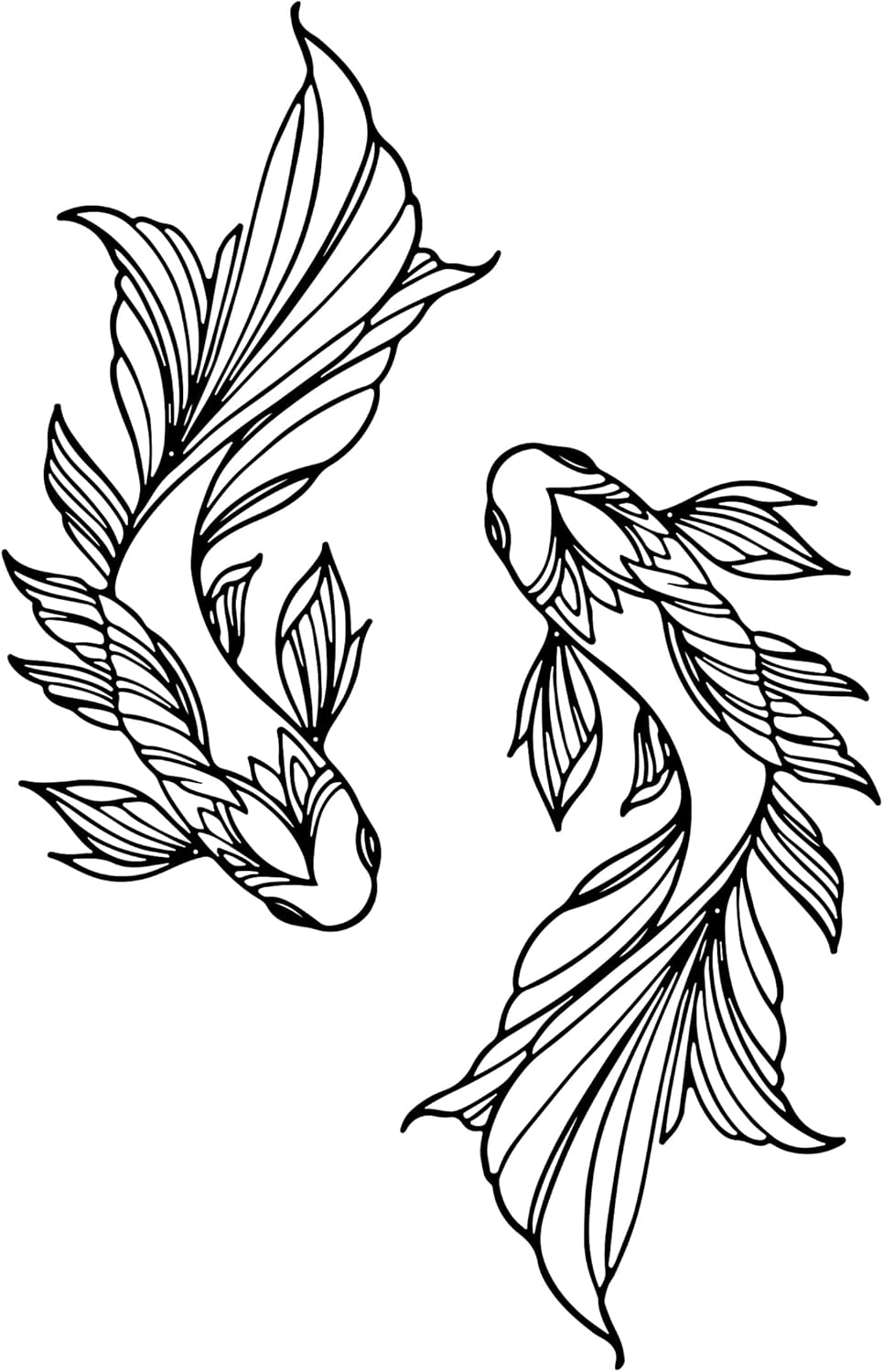 RESACO Décoration murale en métal en forme de poisson koï - Cadeau asiatique pour salon, salle de bain, intérieur et extérieur (noir, 25,9 x 46 cm)