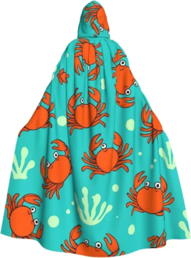 Cape à capuche unisexe à motif de crabe coloré pour Halloween, vampire, sorcière, cosplay, magicien
