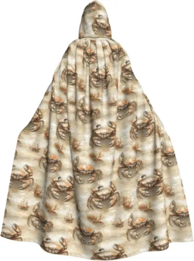 Cape de magicien à capuche pour homme et femme, cape de vampire avec imprimé crabe rétro, costume d'Halloween, noir