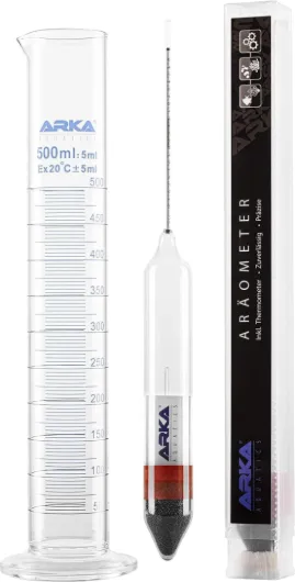 ARKA Set d'hydromètres: Thermomètre & éprouvette en Verre borosilicaté 3.3 pour Mesure précise de densité en Aquarium d'eau de mer, qualité Laboratoire, Facile à Utiliser - Kit d'hydromètre