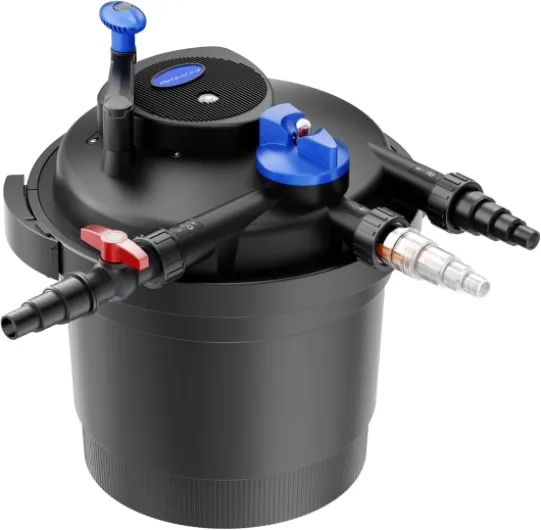 Wiltec CPF-5000 Filtre de Bassin à Pression avec stérilisation UV - 380 x 380 x 410 mm - 11 W/étang 8000 l Max - / réservoir 20 l - Nettoyage Facile - Filtration Eau à Grand débit 8000 l/h, 11 W