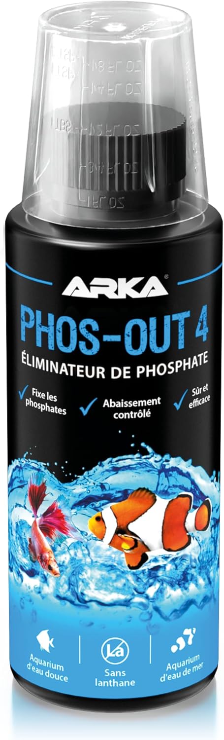 Éliminateur de Phosphate Aquarium – Phos-Out 4 118ML – Anti-algues Liquide pour Eau Douce & Marine – Action immédiate, sans lanthane – améliore qualité d’Eau & clarté 118 ml