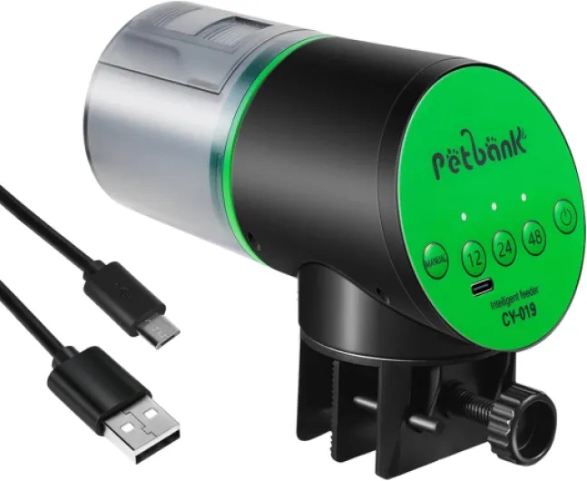 Aquarium Distributeur Automatique pour Poisson - Nourrisseur de Poissons Rechargeable avec Minuterie et Câble USB, 200ml Distributeur de Nourriture pour Poissons pour Les Vacances, Vert CY-019-Vert
