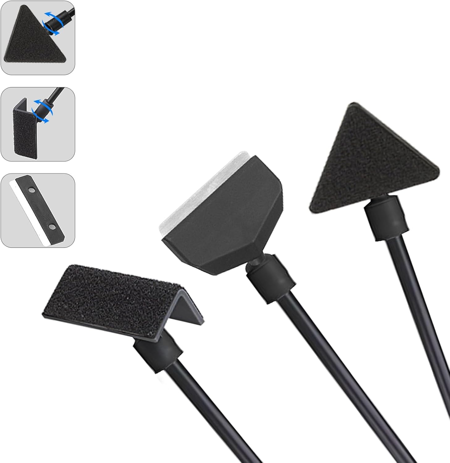 Kit de nettoyage pour aquarium – Kit d'outils de nettoyage 3 en 1 avec tige amovible de 35,6 cm, ensemble d'outils de nettoyage d'aquarium, grattoir à algues avec lame de rechange, brosse plate Noir 3 in 1
