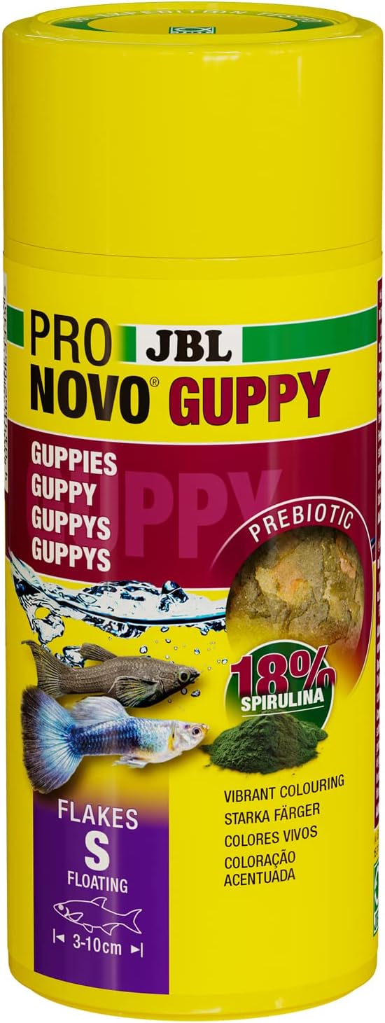 PRONOVO GUPPY FLAKES, Aliment de Base pour Guppys et autres Poissons Ovovivipares de 3-10 cm, Flocons pour Poissons, taille S, 250 ml 45 g (Lot de 1)