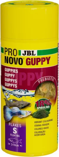 PRONOVO GUPPY FLAKES, Aliment de Base pour Guppys et autres Poissons Ovovivipares de 3-10 cm, Flocons pour Poissons, taille S, 250 ml 45 g (Lot de 1)