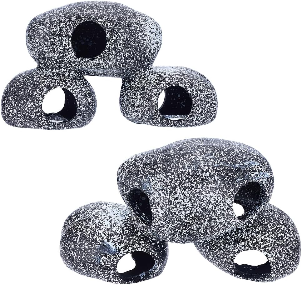 4pcs Roche pour Aquarium, Rocher Décoratif Creux pour Aquarium Idéal pour la Décoration et L'Habitat des Poissons