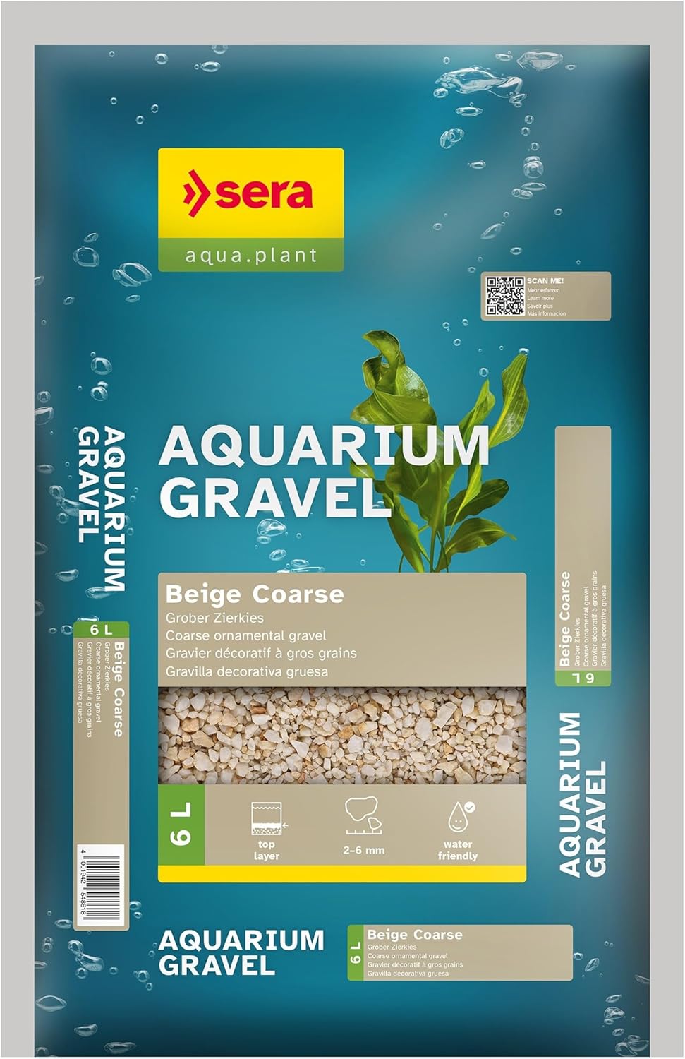 SERA Aquarium Gravel Beige Coarse 6 L - Sustrat pour Aquariums d’Eau Douce- pour Poissons, Silures et Crevettes - Aspect Naturel Coarse 6 litres