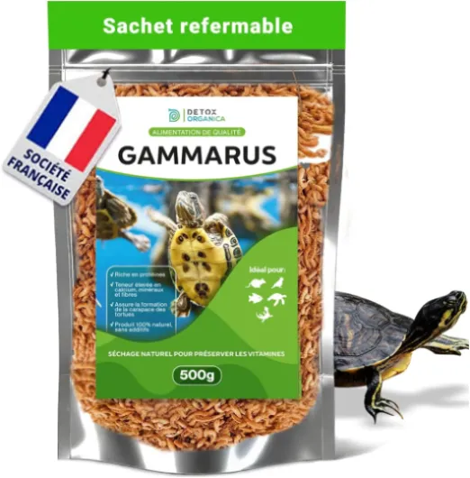 Nourriture Tortue Aquatique Gammarus 4.5litres =500g - 100% Naturel Crevette pour Tortue d’Eau – Riche en Calcium, sels minéraux et Fibres – Un Vrai régal pour Vos Tortues ! (4500ml) 500g-Zipbag