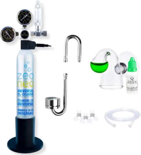 Q-Grow Kit Complet de système CO₂ pour Aquarium – Simple et Universel – INCL - diffuseur en Acier Inoxydable, Test Permanent, détendeur, Bouteille de CO₂ 425 g, Jusqu’à 1000 L