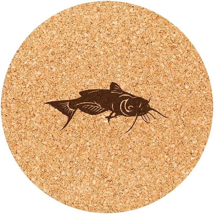 Lot de 6 Dessous de Verre en liège gravés Silure Poisson Chat