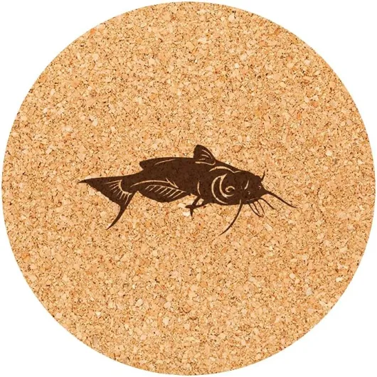 Lot de 6 Dessous de Verre en liège gravés Silure Poisson Chat