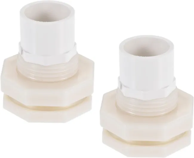 2 Paquet PVC Passe-cloison Raccord - Double Fileté Passe-cloison Eau Réservoir Connecteur, W Silicone Joint, Appliquer à Aquariums, (G3/4 Femme 1.38" Homme, Blanc)