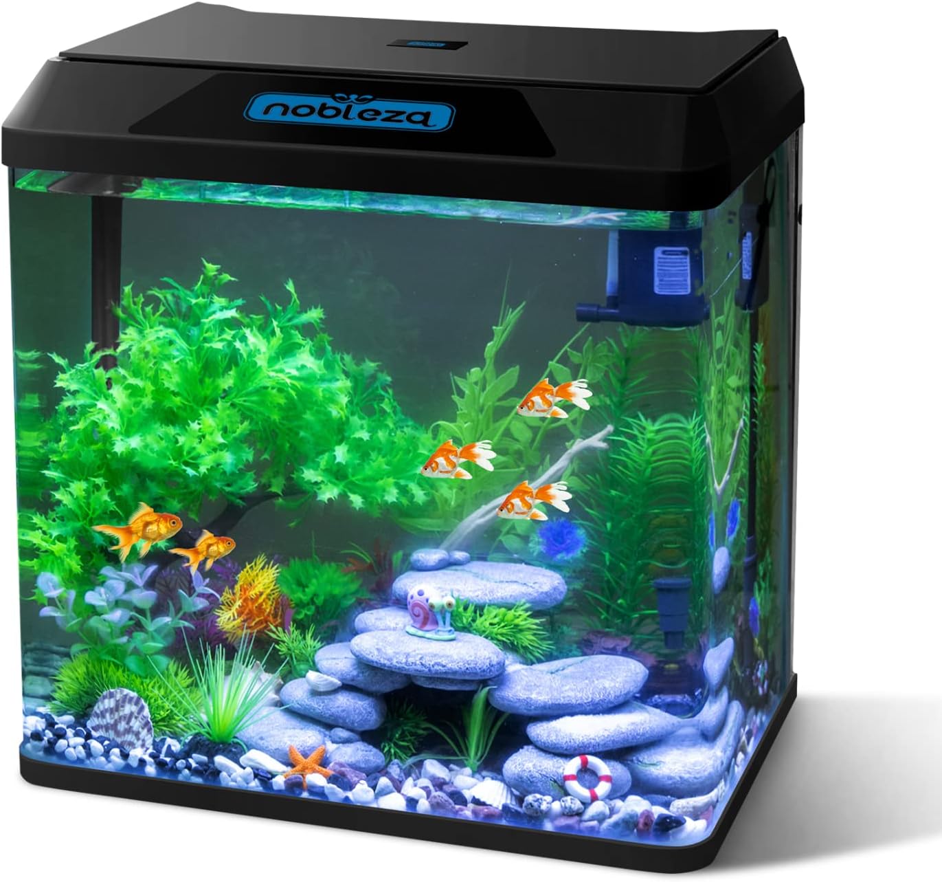 30L Verre Petit Aquarium Complet avec Système de Filtration Intégré et Éclairage LED, Noir, Aquariums d'Entrée de Gamme, Poisson Noir 30L