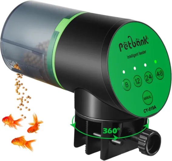 Mangeoire automatique pour poissons pour aquarium – Distributeur automatique de nourriture pour poissons à piles avec minuteur et 2 piles AAA incluses CY-019A