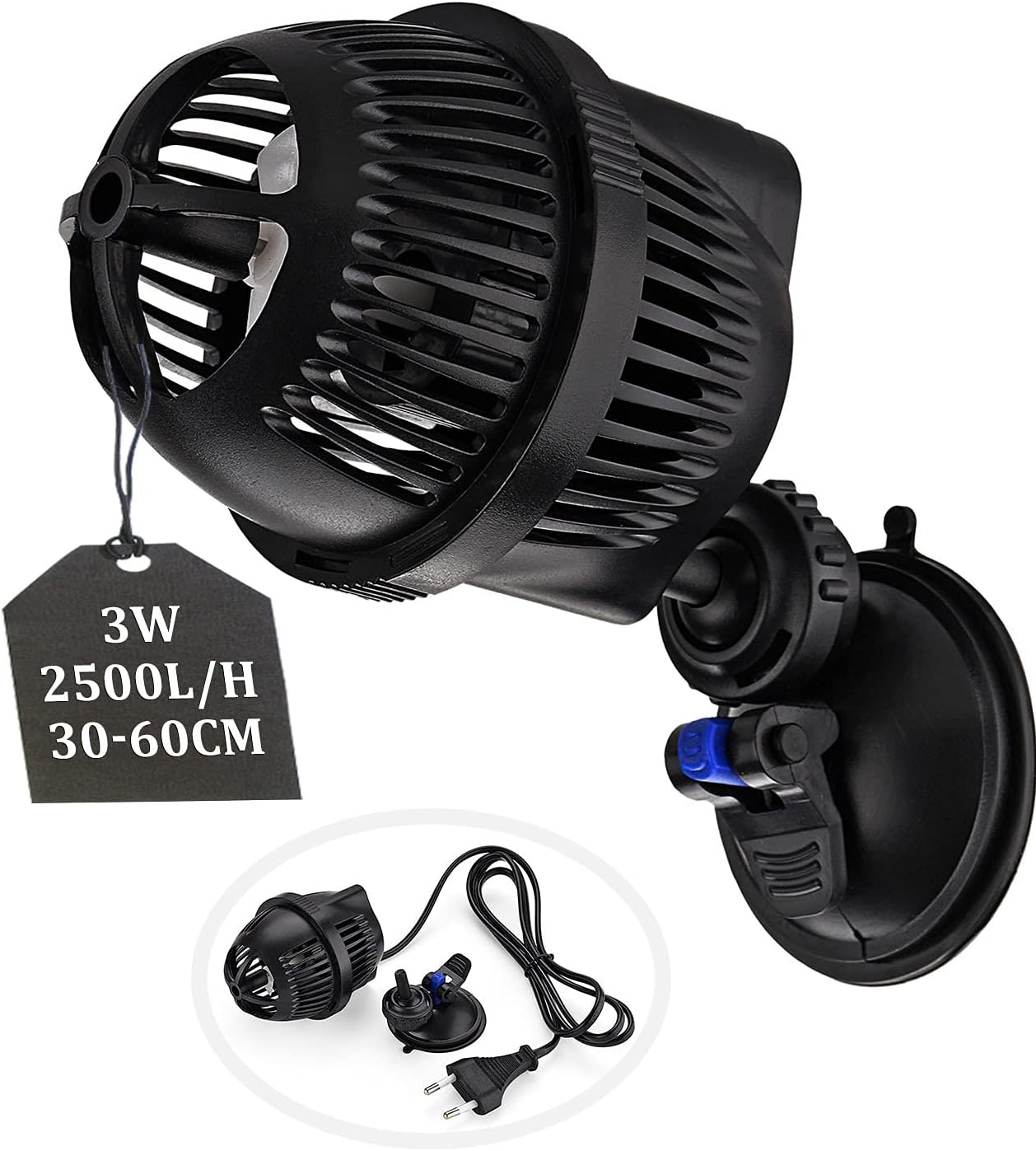 Pompe à Onde pour Aquarium Wavemaker 2500L/H 3Watt Pompe de Brassage de Circulation SUNSUN JVP-100A pour Aquariums de Max.60cm pour Eau Douce et Salée avec Ventouse Jvp-100(2500l/H-3w)