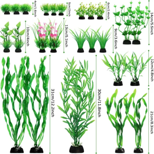 QUOZUO 25 Pièces Plantes Artificielle Aquarium Deco, Aquarium Decoration Vert Plante, Terrarium Plante Décoration pour Aquarium Poissons