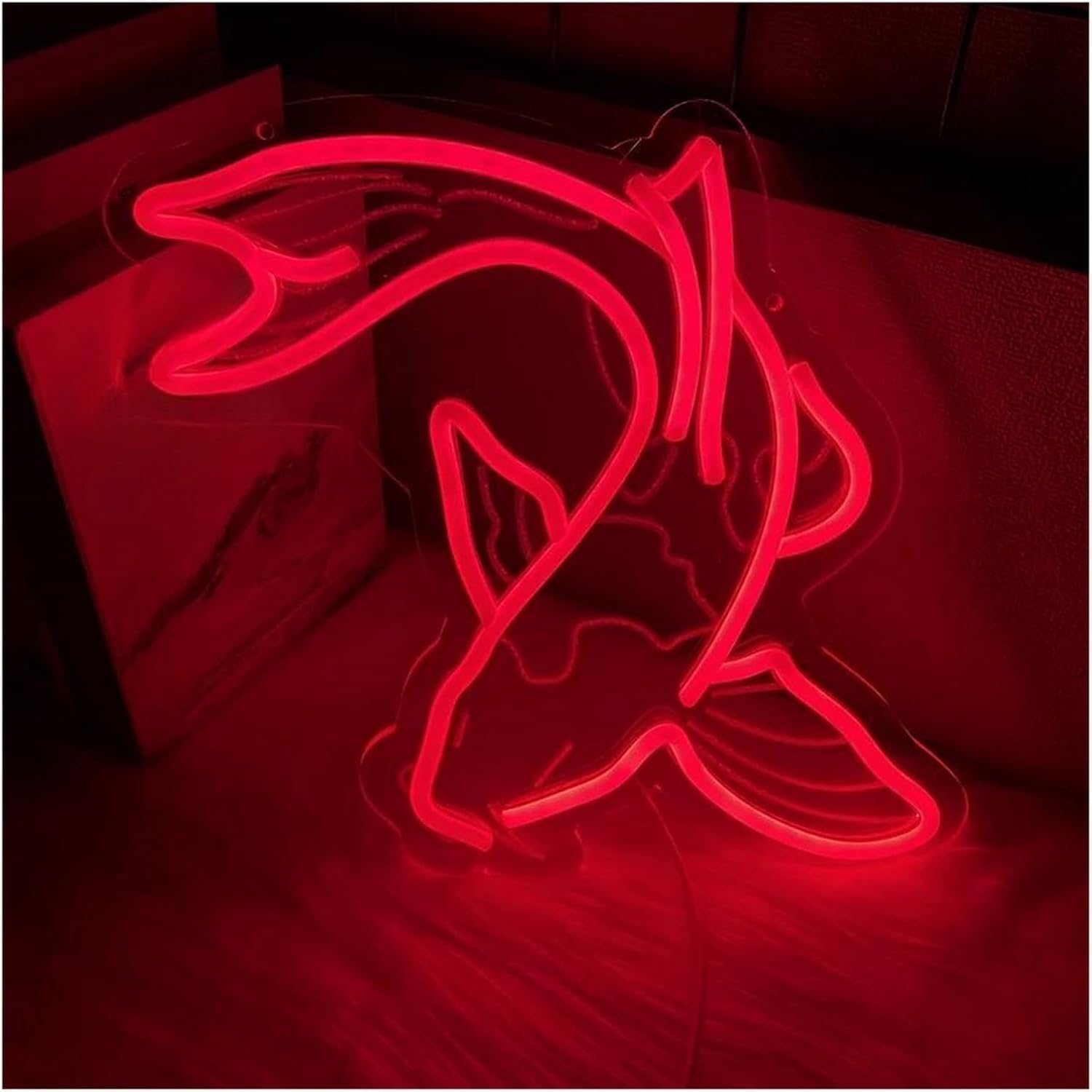 Néon Pour LED néon signe Enseigne Au Néon De Poisson, Enseignes Rouge, Alimentée Pour Décorations Murales 36cm×29.5cm