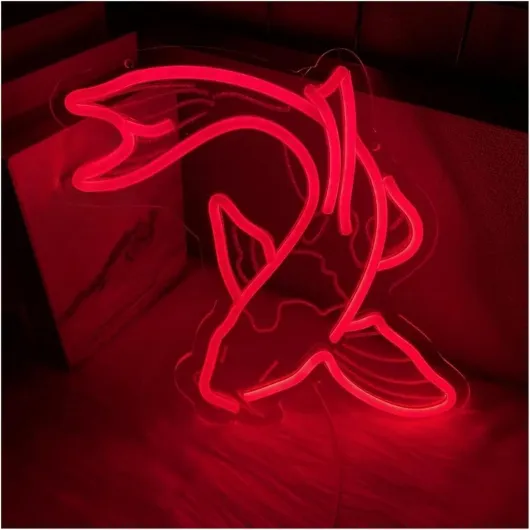 Néon Pour LED néon signe Enseigne Au Néon De Poisson, Enseignes Rouge, Alimentée Pour Décorations Murales 36cm×29.5cm