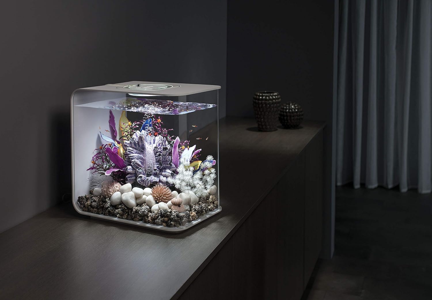 BiOrb Flow Aquarium Compact Moderne en Acrylique de 15 litres avec lumières LED Multicolores télécommandées pour Dessus de Table ou de Bureau, Blanc Blanc avec éclairage MCR 4 Gallon